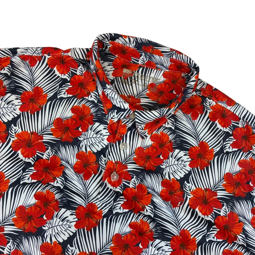 Ariat Polo Shirt Mens XXL Navy Red Hibiscus Tropical Floral AriatTEK 10045029